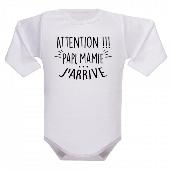 Tee-shirt bébé humour, papi et mamie j'arrive