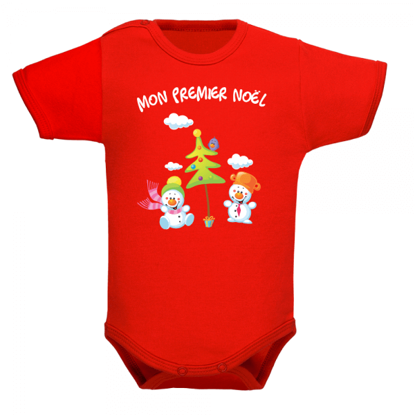Body blanc manche courte motif et texte « Mon premier Noel »