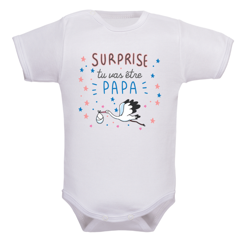 T-shirt Bébé Humour "Bébé Surprise" - 100% Coton - Manches Courtes - Tailles 3 à 18 Mois - Lavage Facile