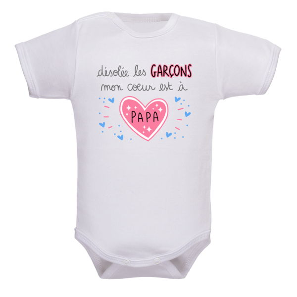 Body Bébé 100% Coton Personnalisable - Message "Papa D'amour" Ou Autre - Manches Courtes, Boutons Pression