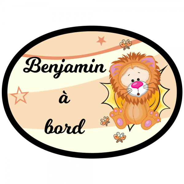 Sticker lion bébé à bord à personnaliser au prénom du bébé