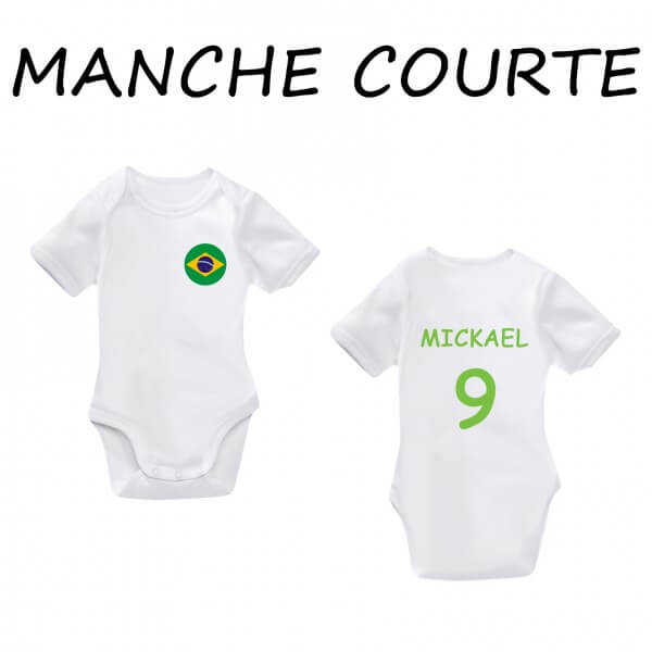 body bebe personnalisé aux couleurs du Brésil 