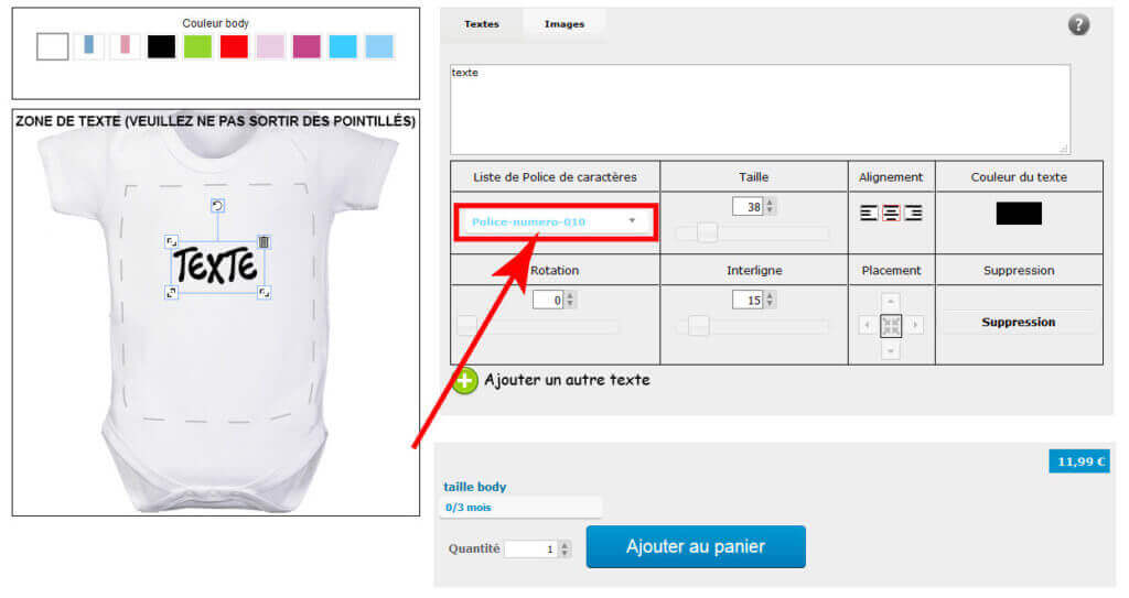 Customiser un vêtement de naissance la police d’écriture