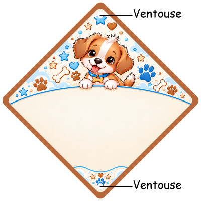 Pancarte avec un chiot marron et blanc
