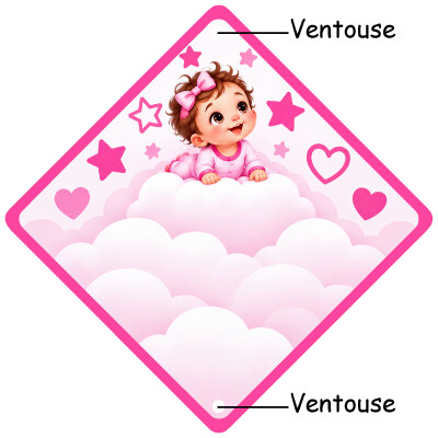 Pancarte bébé à bord fille, petite fille en rose sur un nuage