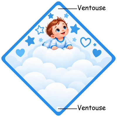 Pancarte bébé à bord garçon, petit garçon en bleu sur un nuage