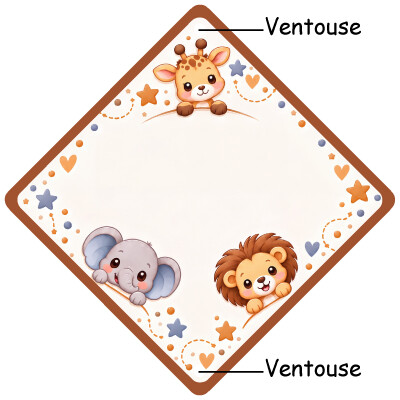 Pancarte avec une girafe, un éléphant et un lion