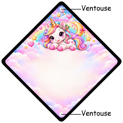 Pancarte avec une licorne et un arc-en-ciel
