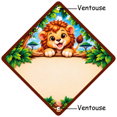 Pancarte avec un lion dans les feuillages de la jungle