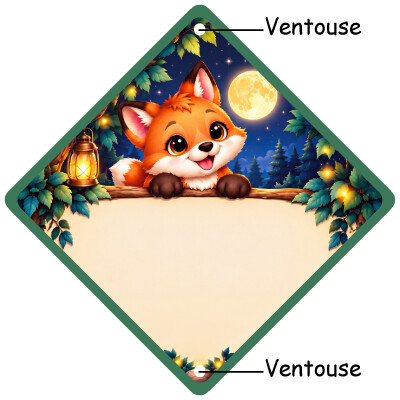 Pancarte avec un renard sous la lune et les étoiles